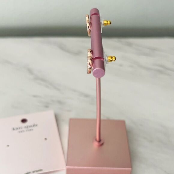 KATE SPADE NEW YORK Pave‎ Heart Stud Earrings, Rose Gold/Diamond Crystal, NWT - Picture 9 of 13